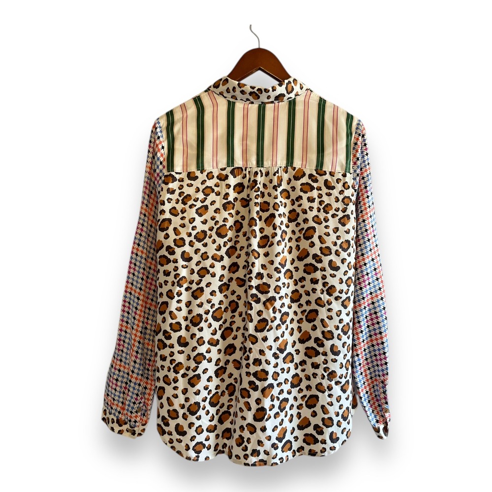 Maeve Anthropologie Bernadette Mixed Print Patchwork Button Down Shirt Medium - Picture 4 of 6